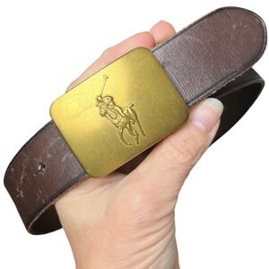 Preppy Leather Belt Brass Buckle Ralph Lauren Polo Kids Brown Size 20